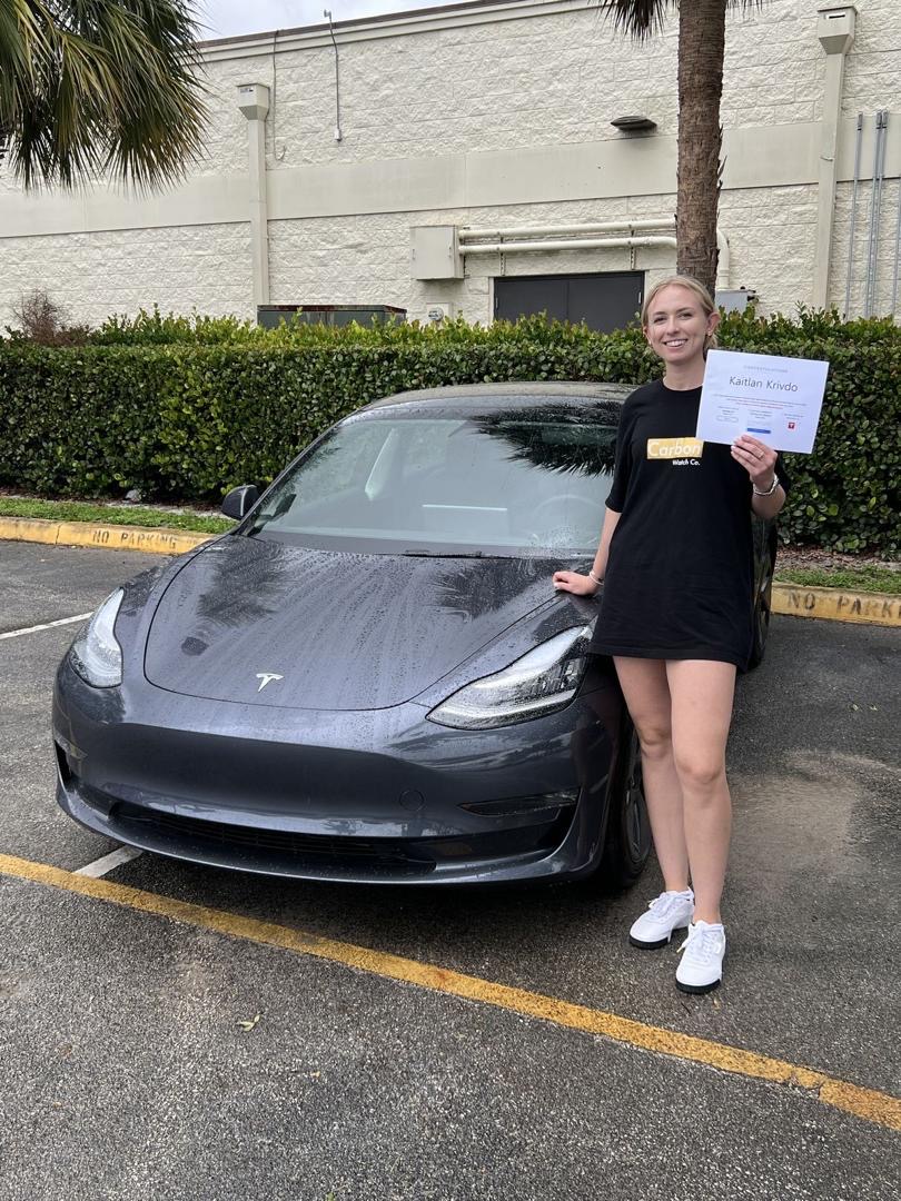 Kaitlan Krivdo with their Model 3